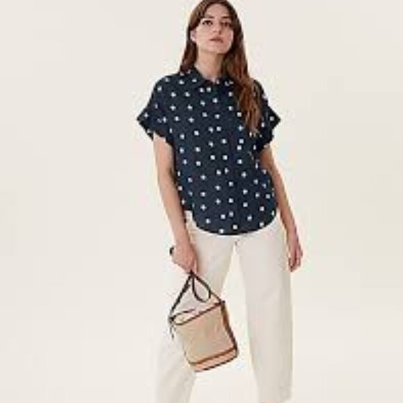 Marks & Spencer Pure Linen Polka Dot Shirt  Size 18 - Picture 1 of 14